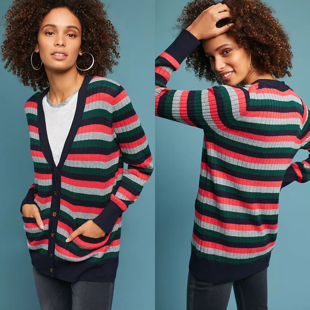 Moth Multicolor Striped Button Front Jamison Card… - image 1